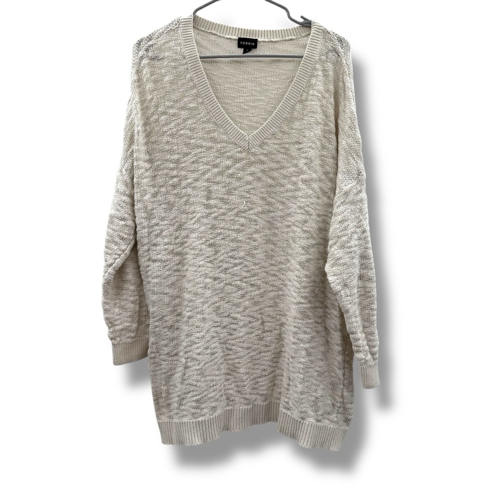 Torrid Off White Gray Long Sleeve‎ V Neck Knit Pullover Sweater Sz 2X
